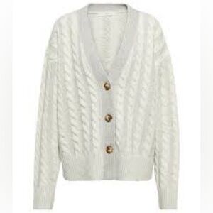 Co Striped Cableknit Cardigan Sweater Grey Cream Size Large